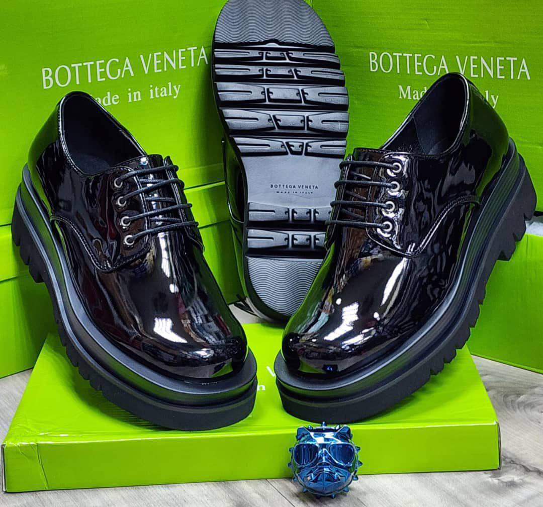 Bottega Veneta Patent Leather Platform Derby - Triple Black