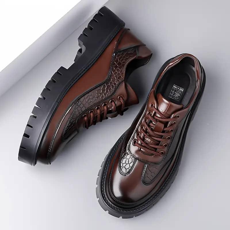 Croc-Panel Chunky Platform Derby - Rich Brown