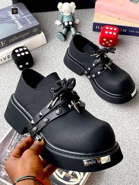New Rock Spike-Stud Platform Derby - Matte Black